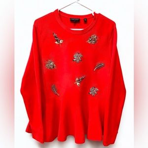 Ted Baker London Women’s Red Tynna Embellished Peplum Sweater